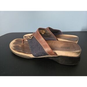 Bass Hildy Denim Thong Sandals Women's 8‎ Leather Denim Comfort Flat Flip Flops